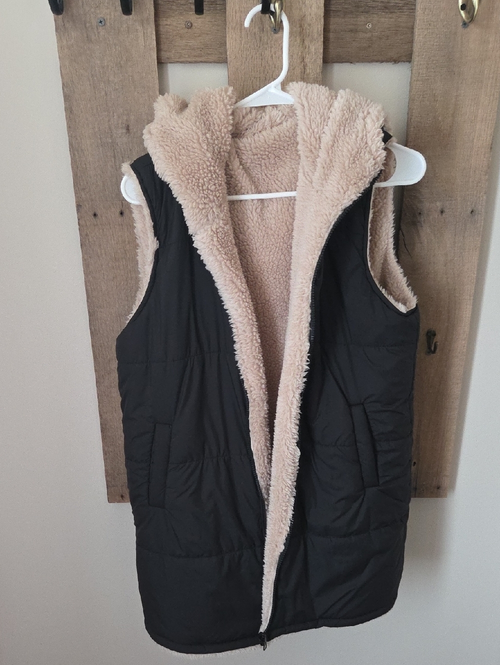 Reversible Black Vest with Cream Sherpa Lining - Women